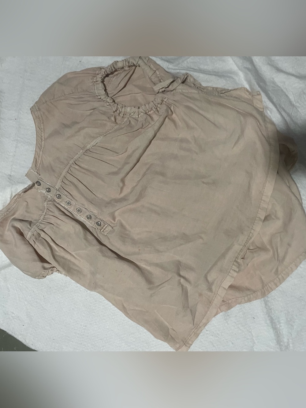 We The Free Pale Beige Ruffle-Neck Button Front Blouse - Picture 2 of 5